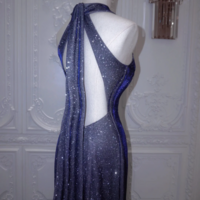 Luxurious Navy Blue Long Velvet Evening Gown Mermaid Tulle Slit Halter Neck Backless Ball Gown Party Dress F-5541 - Thumbnail 2