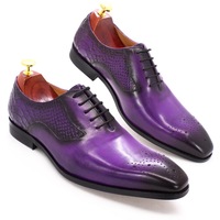 Men's Oxford Shoes Genuine Leather Snake Print Embossed Fashion Men's Shoes 2 colors - Thumbnail 1