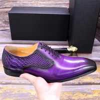 Men's Oxford Shoes Genuine Leather Snake Print Embossed Fashion Men's Shoes 2 colors - Thumbnail 2