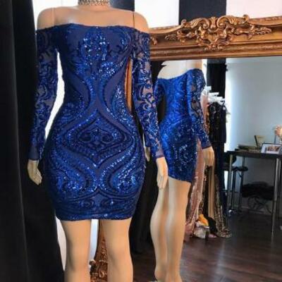 Sexy royal blue sequin short homecoming dresses 