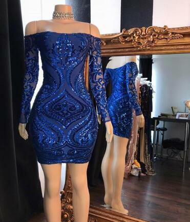 Sexy Royal Blue Sequin Short Homecoming Dresses 