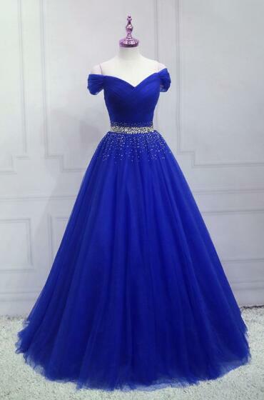 Sweetheart Royal Blue Beaded Long Prom Dress