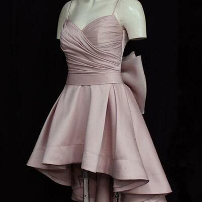 High low style satin short prom homecoming dresses with bow back  - Thumbnail 4