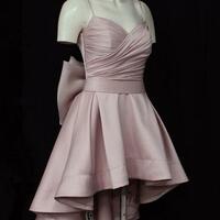 High Low Style Satin Short Prom Homecoming Dresses With Bow Back  - Thumbnail 1