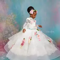 Lace White Flower Girl Dresses Ball Gown Lace Long Sleeves Vintage Little Girl Peageant Dress Gowns - Thumbnail 5