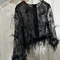 White Lace Feather Crop Lace Tops Custom Plus Size Wedding Bridesmaids Lace Blouse - Thumbnail 5