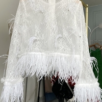 White Lace Feather Crop Lace Tops Custom Plus Size Wedding Bridesmaids Lace Blouse - Thumbnail 2