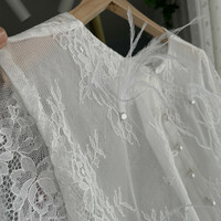 White Lace Feather Crop Lace Tops Custom Plus Size Wedding Bridesmaids Lace Blouse - Thumbnail 1