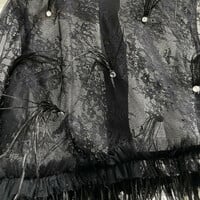 BLACK Feather Top Long Sleeve Crop Lace Top Outfit Custom Plus Size Wedding Guest Black top with feather trim on sleeves - Thumbnail 2