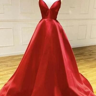 Simple straps red long prom dress  - Thumbnail 3