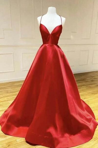 Simple Straps Red Long Prom Dress 