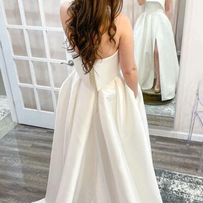 Mermaid ivory split long stain prom dresses