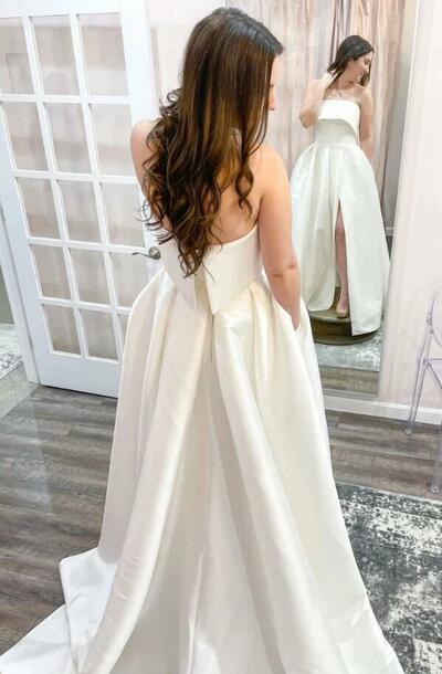 Mermaid Ivory Split Long Stain Prom Dresses