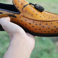 Crafted Leather Handmade Men Ostrich Leather Classic Tassel Loafers Shoes - Thumbnail 1