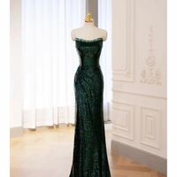 Green Sequin Prom Dress, Mermaid Party Dress, Detachable Off Shoulder Evening Gown, Sparkly Sequin Graduation Gown, Bridal Gown - Thumbnail 2