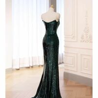 Green Sequin Prom Dress, Mermaid Party Dress, Detachable Off Shoulder Evening Gown, Sparkly Sequin Graduation Gown, Bridal Gown - Thumbnail 3