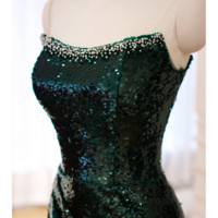 Green Sequin Prom Dress, Mermaid Party Dress, Detachable Off Shoulder Evening Gown, Sparkly Sequin Graduation Gown, Bridal Gown - Thumbnail 4