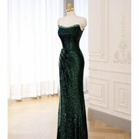 Green Sequin Prom Dress, Mermaid Party Dress, Detachable Off Shoulder Evening Gown, Sparkly Sequin Graduation Gown, Bridal Gown - Thumbnail 5