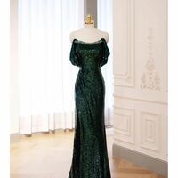 Green Sequin Prom Dress, Mermaid Party Dress, Detachable Off Shoulder Evening Gown, Sparkly Sequin Graduation Gown, Bridal Gown - Thumbnail 7