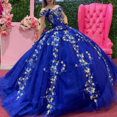 Prom Dresses Royal Blue Birthday Gown with Appliques