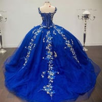 Prom Dresses Royal Blue Birthday Gown with Appliques - Thumbnail 1