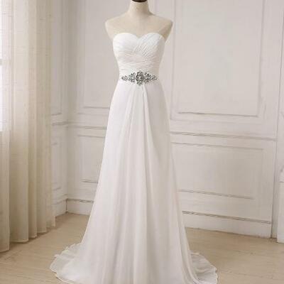 White/ ivory chiffon beach wedding dresses sweetheart sleeveless bridal wedding gowns custom made size formal occasion,997