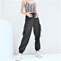 Streetwear Cargo Pants Running High Waist Punk Ladies Black Trousers 90s Y2K Party Amazing - Thumbnail 2