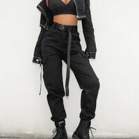 Streetwear Cargo Pants Running High Waist Punk Ladies Black Trousers 90s Y2K Party Amazing - Thumbnail 1