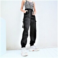 Streetwear Cargo Pants Running High Waist Punk Ladies Black Trousers 90s Y2K Party Amazing - Thumbnail 4