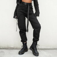 Streetwear Cargo Pants Running High Waist Punk Ladies Black Trousers 90s Y2K Party Amazing - Thumbnail 5