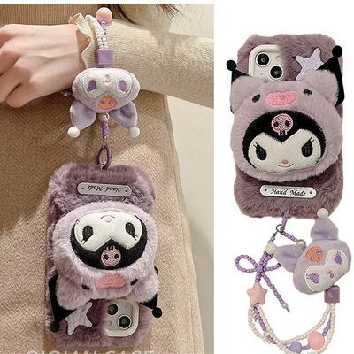 Cute kuromi plush phone case for iphone with strap (iphone11-iphone15)