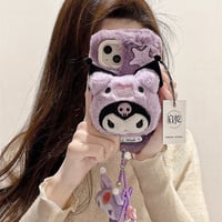 Cute Kuromi Plush Phone Case For iPhone With Strap (iPhone11-iPhone15) - Thumbnail 4