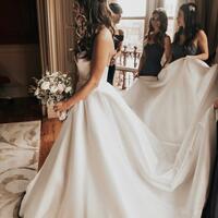 Simple Satin Wedding Dresses With Pocket Sweetheat A Line Sweep Train Beach Wedding Dress,1694 - Thumbnail 1