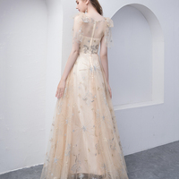 Champagne Tulle Long A-Line Prom Dress - Thumbnail 2