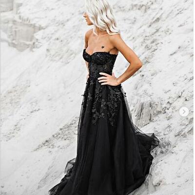 Black wedding dress lace bridal gown wedding gown,1696 - Thumbnail 3