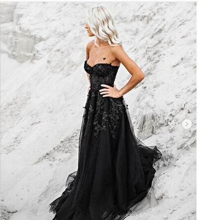 Black Wedding Dress Lace Bridal Gown Wedding Gown,1696