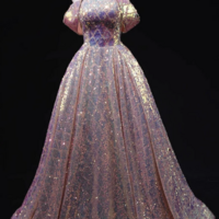 Pink Sequins Off Shoulder A line Long Prom Dress, Sequins Evening Dress KPP1697 - Thumbnail 1