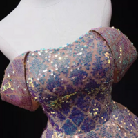 Pink Sequins Off Shoulder A line Long Prom Dress, Sequins Evening Dress KPP1697 - Thumbnail 2