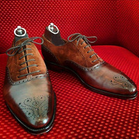 Brown Classic Handmade Brogue Lace Up Formal Shoes - Thumbnail 1