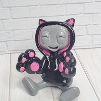 Cuddly Black Cat Hoodie Resin Robot Figurine (Black Ver.) - Thumbnail 4