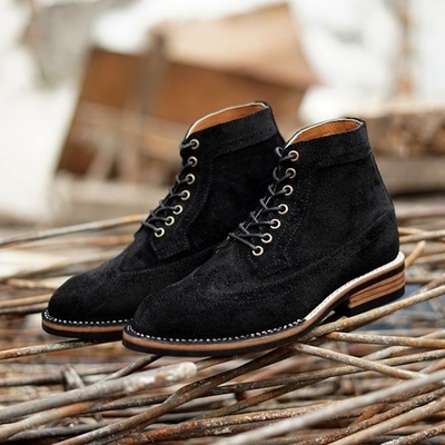 Handmade men's black suede leather high ankle matching sole magnificent boots