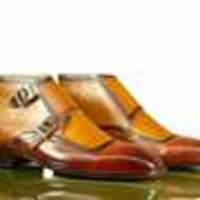 Handmade Tan Leather Buckle Boot, Men's Double Monk Strap Pointed Brogue Toe Boots - Thumbnail 1