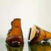 Handmade Tan Leather Buckle Boot, Men's Double Monk Strap Pointed Brogue Toe Boots - Thumbnail 2