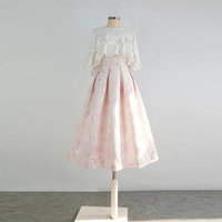 PINK Floral Midi Pleated Skirt Outfit Women Custom Plus Size Pleated Midi Skirt Spring Summer A-line Party Skirt - Thumbnail 5