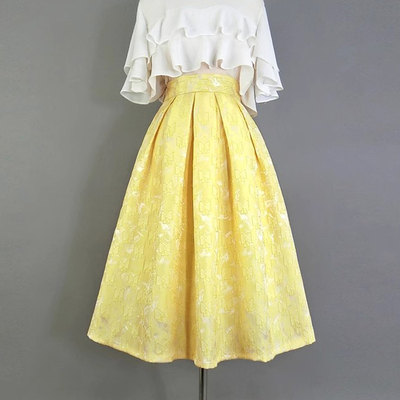 Yellow midi pleated skirt holiday outfit pleated midi skirt custom plus size