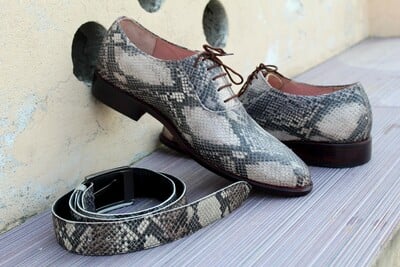 Crafted Leather Mens Natural Genuine Python Dress Shoes With Matching Belt