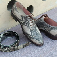 Crafted Leather Mens Natural Genuine Python Dress Shoes With Matching Belt - Thumbnail 1