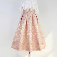 A-line Champagne PINK Midi Pleated Skirt Outfit Women Custom Plus Size High Waisted Pleated Midi Party Skirts - Thumbnail 5