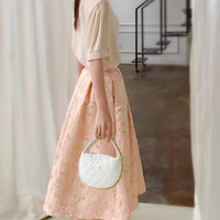 A-line Champagne PINK Midi Pleated Skirt Outfit Women Custom Plus Size High Waisted Pleated Midi Party Skirts - Thumbnail 3