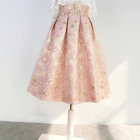 A-line Champagne PINK Midi Pleated Skirt Outfit Women Custom Plus Size High Waisted Pleated Midi Party Skirts - Thumbnail 7